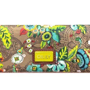 OILILY Multi Colorful Floral Brown Zip Around Wallet Clutch 8"x4"